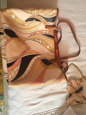 Emilio Pucci Peach Wave Print Tote with Matching Pouch
